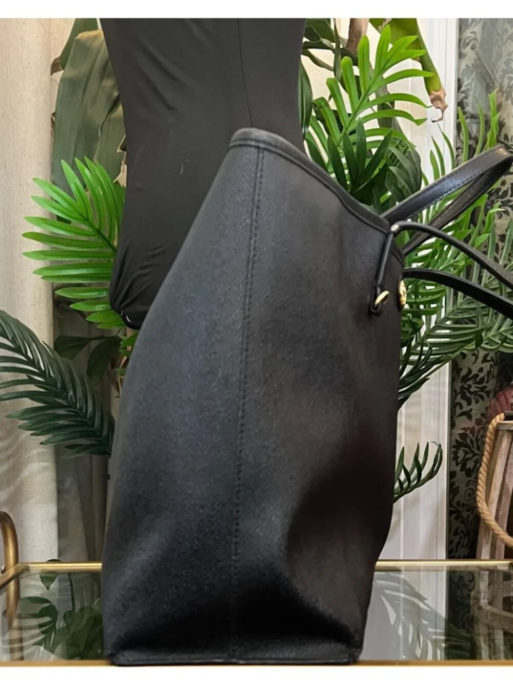 TORY BURCH BLACK STEFANO LEAHTER ROBINSON LARGE TOTE